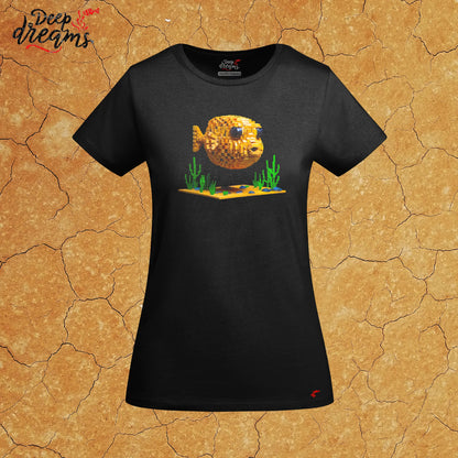 camiseta mujer original pez globo negra